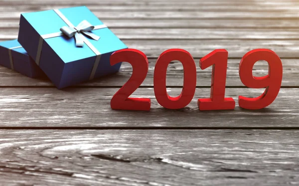      Yeni yıl 2019 yaratıcı tasarım konsepti ile Hediyelik kutu - 3d görüntü 