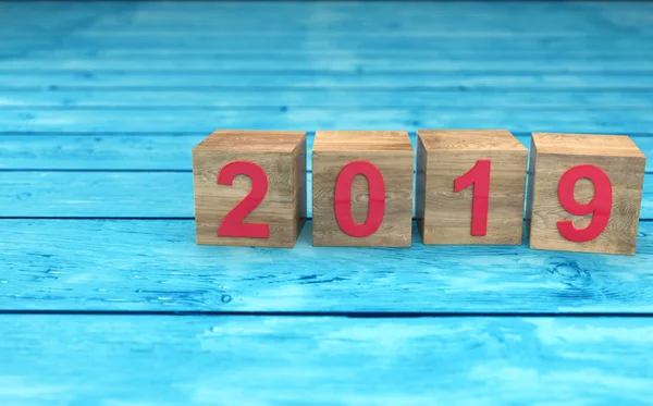      Yeni yıl 2019 yaratıcı tasarım konsepti ile kare kutu - 3d görüntü 