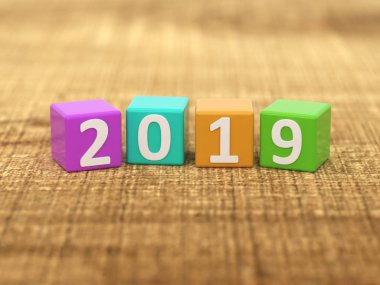      Yeni yıl 2019 yaratıcı tasarım konsepti - 3d görüntü 