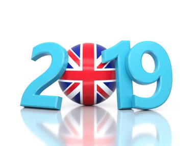 Yeni yıl 2019 yaratıcı tasarım konsepti ile bayrak - 3d görüntü işlenen