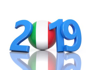 Yeni yıl 2019 yaratıcı tasarım konsepti ile bayrak - 3d görüntü işlenen