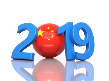 Yeni yıl 2019 yaratıcı tasarım konsepti ile bayrak - 3d görüntü işlenen