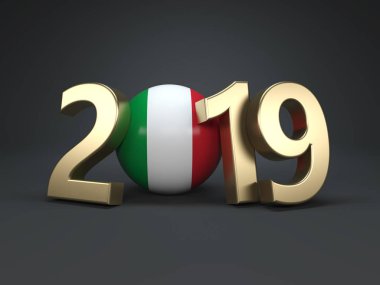 Yeni yıl 2019 yaratıcı tasarım konsepti ile bayrak - 3d görüntü işlenen