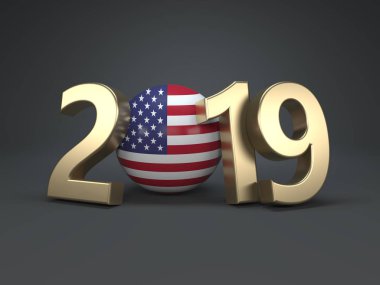 Yeni yıl 2019 yaratıcı tasarım konsepti ile bayrak - 3d görüntü işlenen