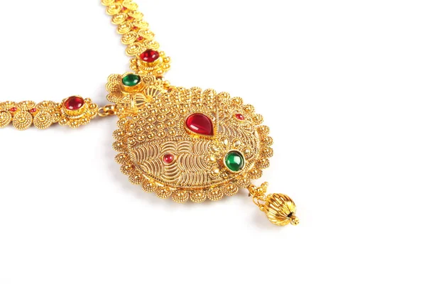 Collar Oro Tradicional Indio Con Piedras Preciosas — Foto de Stock