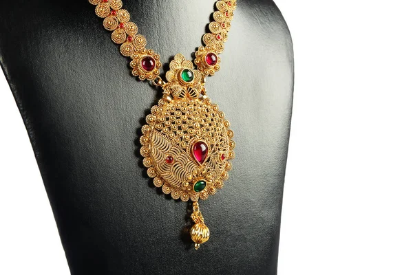 Indiska Traditionella Guld Halsband Med Ädelstenar — Stockfoto