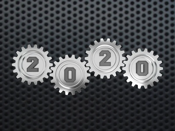 New Year 2020 Creative Design Concept with Gears - 3D Rendered Image