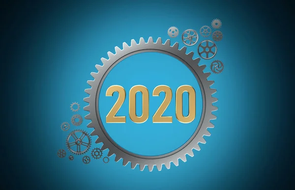 New Year 2020 Creative Design Concept Gears Rendered Image — Stock Photo, Image