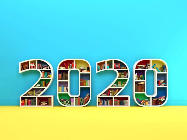 Nytt 2020 Creative Design Koncept Med Bok Hylla Återges Bilden — Stockfoto