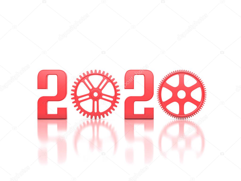New Year 2020 Creative Design Concept with Gears - 3D Rendered Image