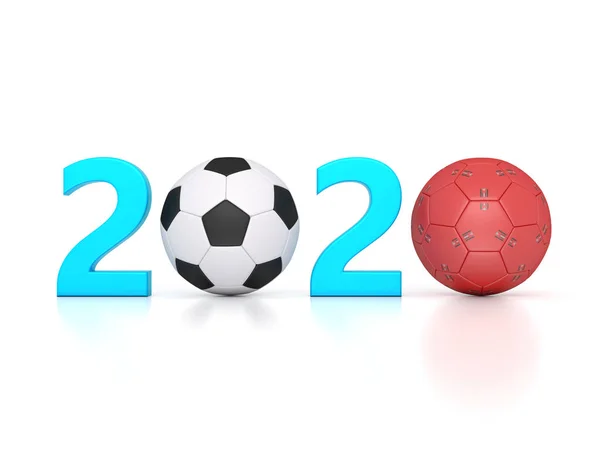 Ano Novo 2020 Conceito Design Criativo Com Futebol Imagem Renderizada — Fotografia de Stock