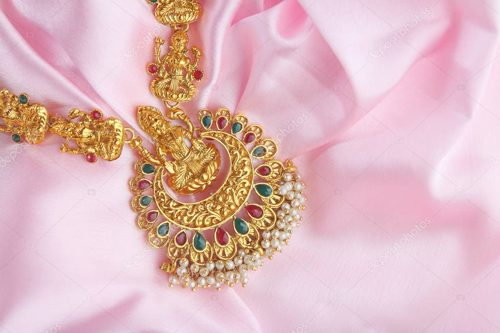 Indian Traditional Gold Necklace with Lakshmi Pendant