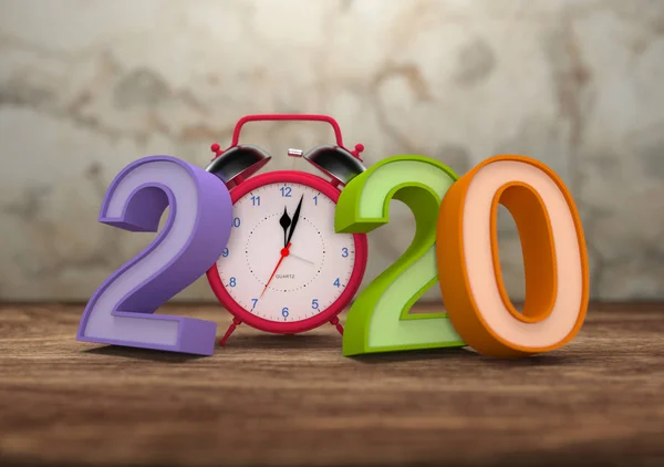 Nieuwjaar 2020 Met Klok Gerenderde Afbeelding — Stockfoto