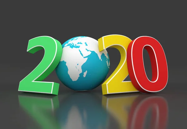 New Year 2020 Creative Design Concept Earth Globe Rendered Image — Stock Photo, Image