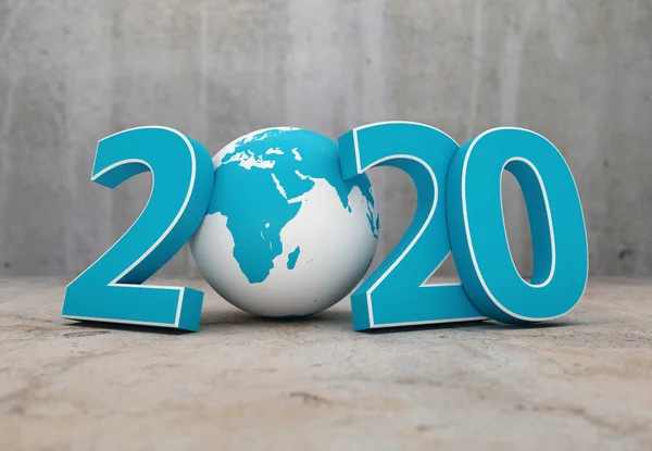 Новий Рік 2020 Концепція Креативного Дизайну Глобусом Землі Рендеринг Зображення — стокове фото