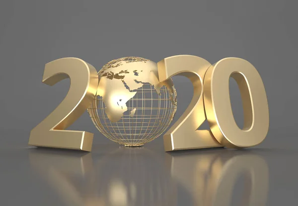 Nouvel 2020 Concept Conception Créative Avec Globe Terrestre Image Rendu — Photo