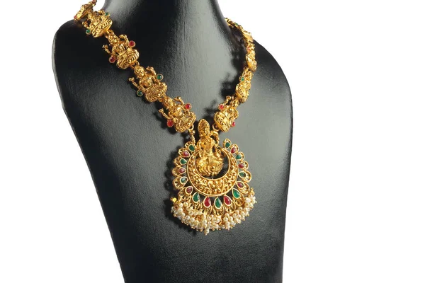 Indiskt Traditionellt Guld Halsband Med Lakshmi Hänge — Stockfoto