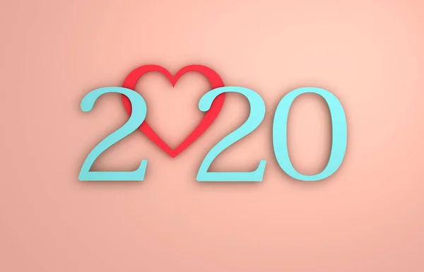 Nieuw Jaar 2020 Creatief Ontwerp Concept Met Hart Symbool Gerenderd — Stockfoto