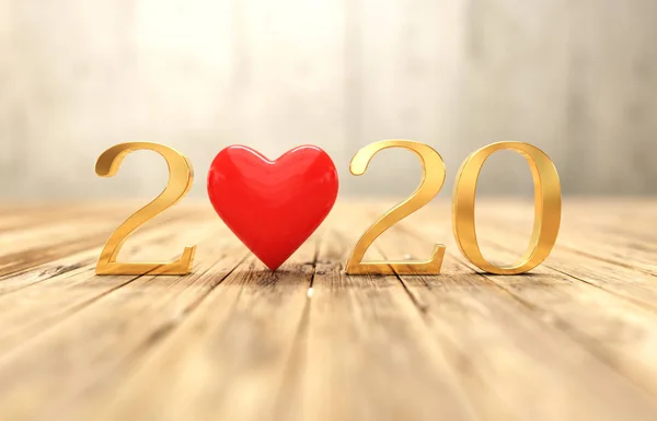 Yeni Yıl 2020 Kalp Sembolü Ile Yaratıcı Tasarım Konsepti Rendered — Stok fotoğraf