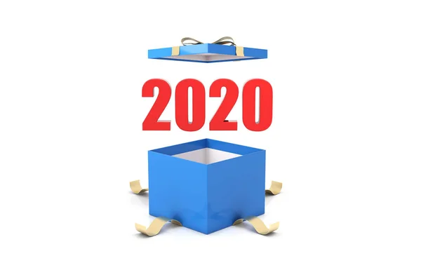 Nouvel 2020 Concept Conception Créative Avec Boîte Cadeau Image Rendu — Photo