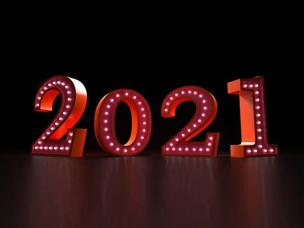 Ano Novo 2021 Com Luzes Néon Creative Design Concept Renderizado — Fotografia de Stock