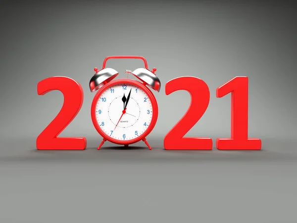 New Year 2021 Creative Design Concept Alarm Clock Rendered Image — Stock Photo, Image