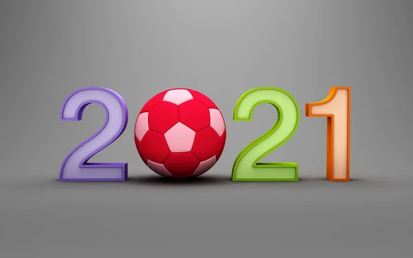 Nowy Rok 2021 Creative Design Concept Piłką Nożną Obraz Renderowany — Zdjęcie stockowe