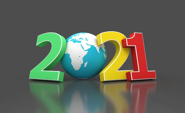 Nieuwjaar 2021 Creatief Ontwerpconcept Met Wereldbol Rendered Image — Stockfoto