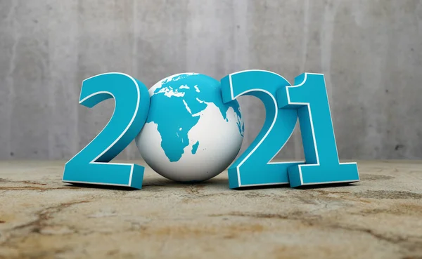 Nouvel 2021 Concept Conception Créative Avec Globe Image Rendu — Photo