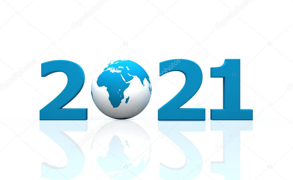 New Year 2021 Creative Design Concept with globe - 3D Rendered Image