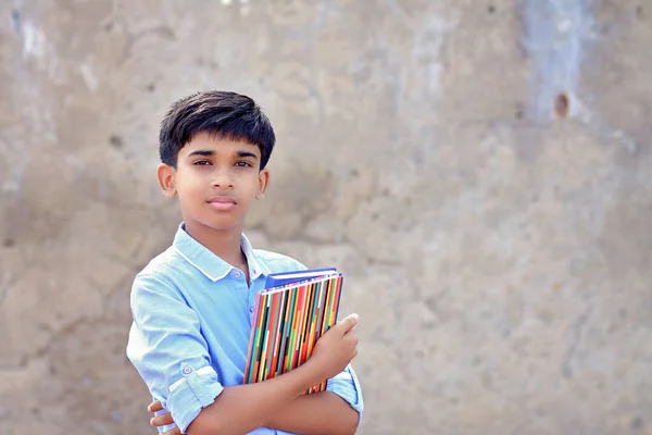 Portrait Indian Little School Boy Posing Camera — Stock Photo, Image