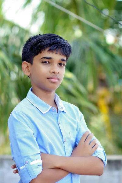 Portrait Indian Little School Boy Posing Camera — Stockfoto