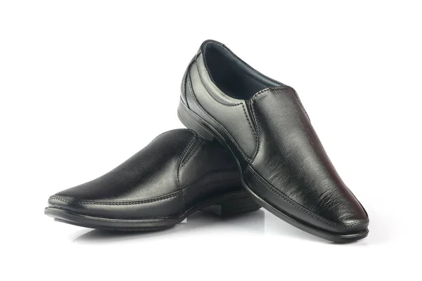 Zwarte Lederen Elegante Schoenen Grijze Achtergrond — Stockfoto