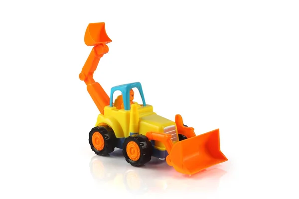 Ciągnik Koparka Digger Zabawka Dla Dzieci Izolowane Kolorze Białym — Zdjęcie stockowe