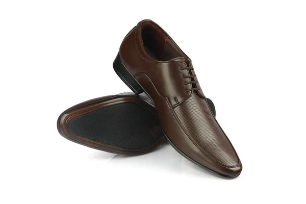 Zapatos Cuero Formal Para Hombre Aislados Blanco — Foto de Stock