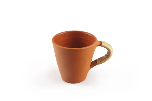 Indiaas Gemaakt Traditionele Terracotta Koffiekop Witte Achtergrond — Stockfoto