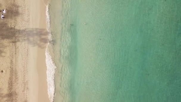 Voo sobre Paradise praia de areia com água azul-turquesa — Vídeo de Stock