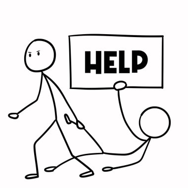 Stickman vektör illüstrasyonu yardım istiyor.
