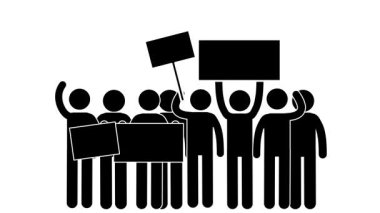 Protesto sahnesinin çizgi figür canlandırması.