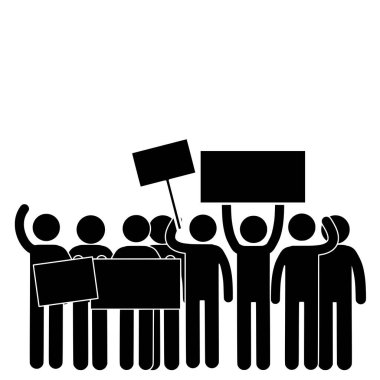 Çubuk figür grubu pankartlarla protesto ediyor.