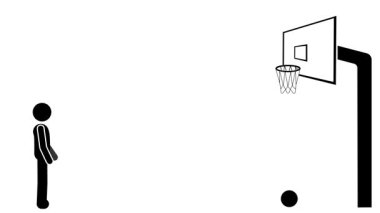 Sopa figürü basketbol topunu potaya fırlatıyor.