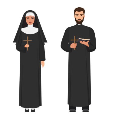 Vektör Katolik rahip ve Rahibe kilise tutarak.