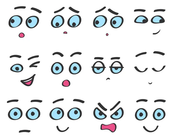 Linha de cores vetoriais emoji desenhos animados rostos definidos. Emoções avatar engraçado isolado . —  Vetores de Stock