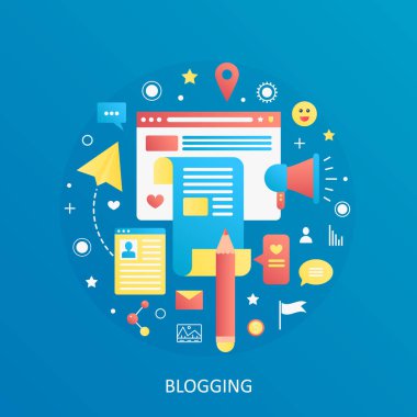 Modern vektör düz degrade simge ve metin ile bloglama blogger kavramı banner.