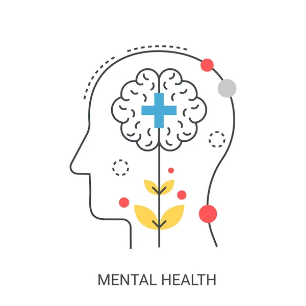 Conceito Ilustração Vetor Saúde Linha Plana Mental —  Vetores de Stock