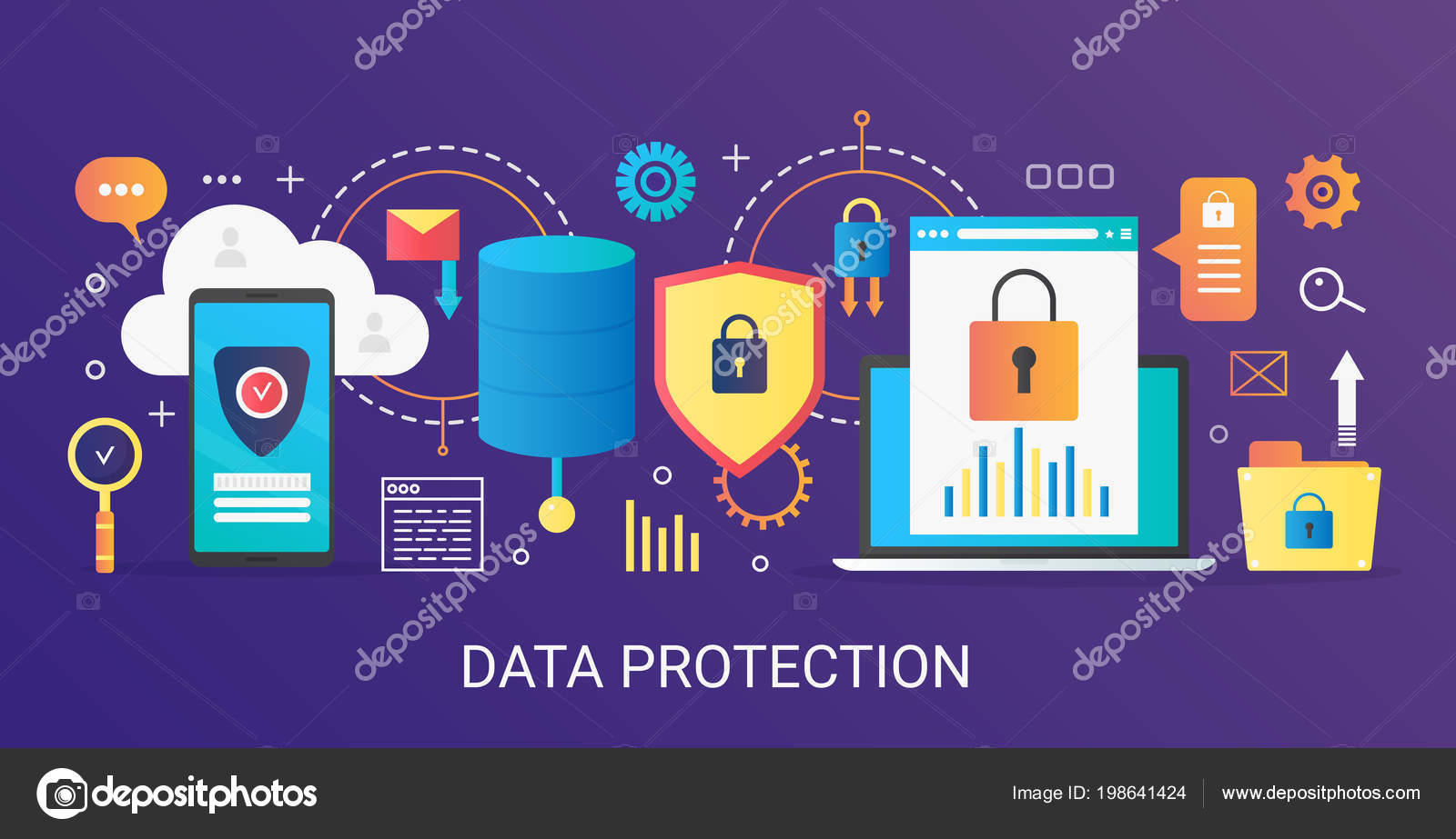 moderne vektor flache steigung daten schutz konzept vorlage banner mit symbolen und text stockvektor - Datenschutzkonzept Muster moderne vektor flache steigung daten schutz konzept vorlage banner mit symbolen und text stockvektor - Datenschutzkonzept Muster