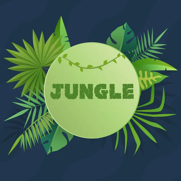 Banner tropical con hojas de palma verde. Plantilla de póster estacional de selva verde para imprimir o web. Ilustración vectorial diseño moderno . — Vector de stock