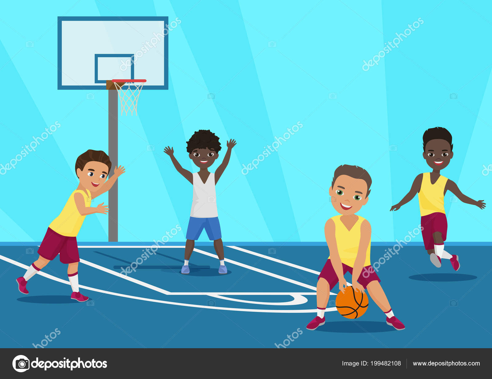 Pessoas Jogando Basquete Na Ilustração Do Vetor De Cor Plano Da