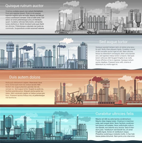 ベクトル工場バナー風景をセットします。化学製造工場、石油およびガスの精製を抽象化します。Inforgraphic テンプレートのポスター. — ストックベクタ