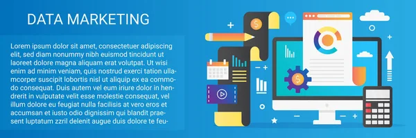 Modernes Vektor-Flachgradienten-Datenmarketing-Konzept Vorlage Banner mit Symbolen und Text. — Stockvektor